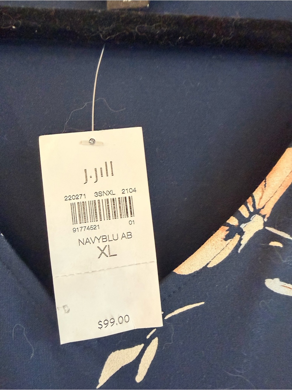 J. Jill Navy Floral V-Neck Midi Dress with Peach Accents - Picture 6 of 6